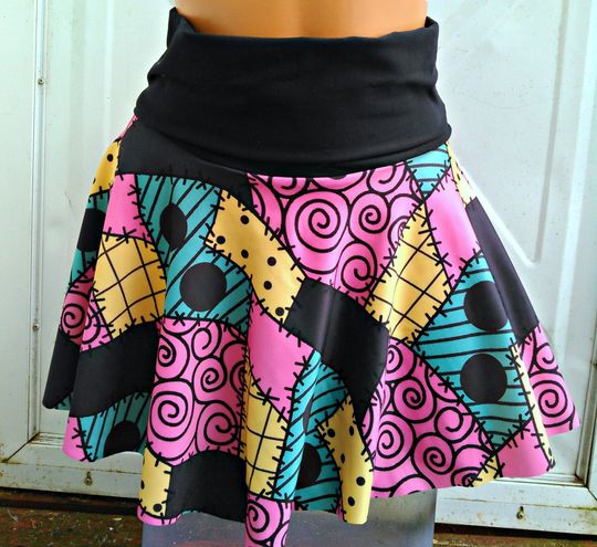 Sally patchwork mini Skater Skirt Nightmare Cosplay Before christmas