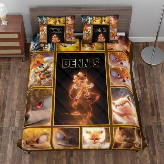 Custom Sonic The Hedgehog Bedding Set, Personalized Tails Hedgehog Bedding Set, Custom Tails Sonic Bedding Set