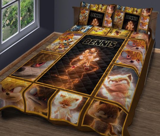 Custom Sonic The Hedgehog Bedding Set, Personalized Tails Hedgehog Bedding Set, Custom Tails Sonic Bedding Set