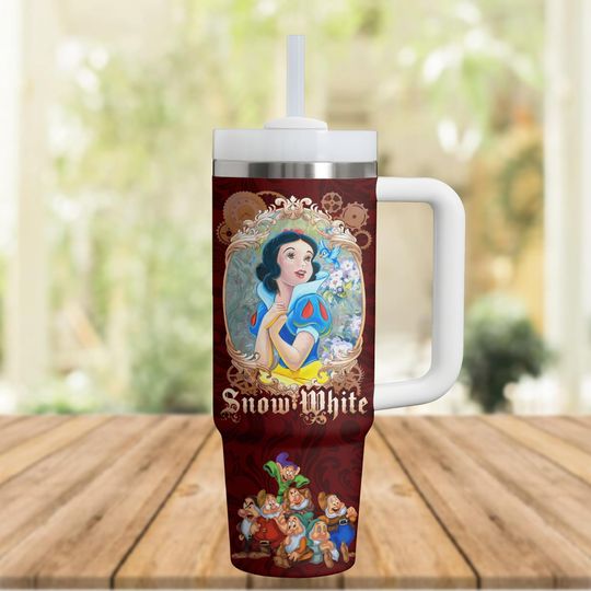 Snow White Disney Tumbler, 7 Dwarfs, Custom Name, Princess Gift