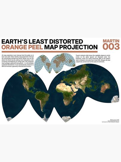 Earth's Least Distorted Orange Peel Map Projection Poster