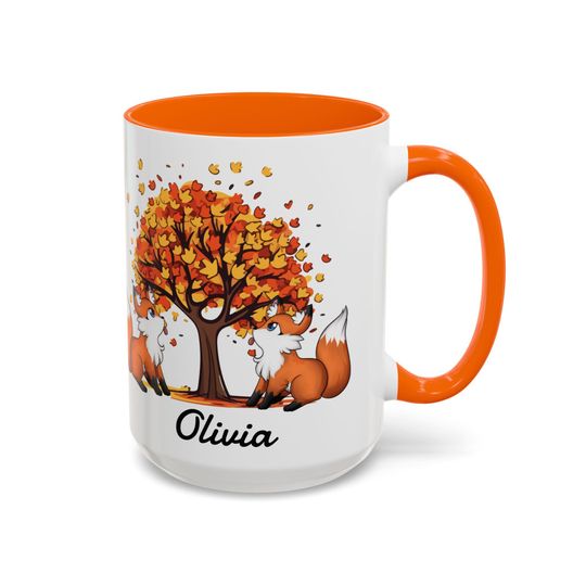 Autumn Fox Coffee Mug, Personalized Fall Mug, Cute Animal Mug, Gift for Nature Lovers