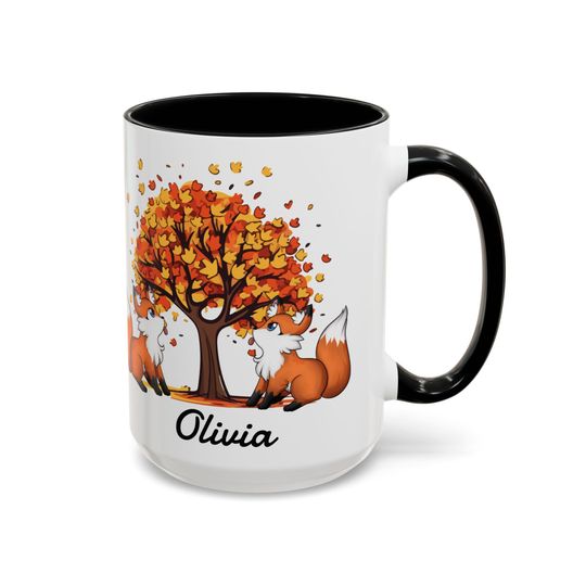 Autumn Fox Coffee Mug, Personalized Fall Mug, Cute Animal Mug, Gift for Nature Lovers