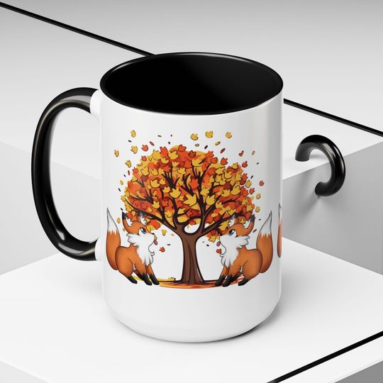 Autumn Fox Coffee Mug, Personalized Fall Mug, Cute Animal Mug, Gift for Nature Lovers