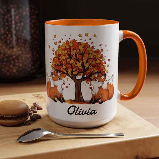 Autumn Fox Coffee Mug, Personalized Fall Mug, Cute Animal Mug, Gift for Nature Lovers