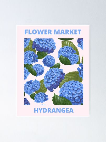 Vintage Blue Hydrangea Flower Market Poster