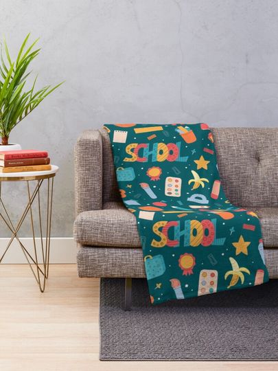 School Supplies Pattern Throw Blanket