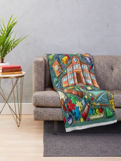 Funny Back to school doodle set design Throw Blanket