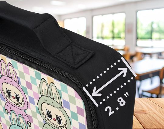 Checkered Labubu Themed Lunch Bag with Handle, Labubu Lunch Bag, Labubu Gift