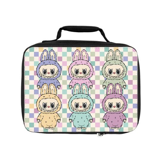 Checkered Labubu Themed Lunch Bag with Handle, Labubu Lunch Bag, Labubu Gift