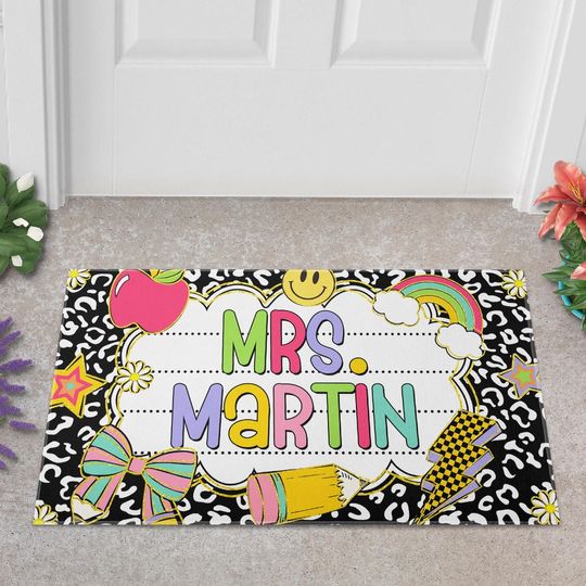 Personalized Teacher Classroom Door Mat, Welcome Classroom Custom Doormat