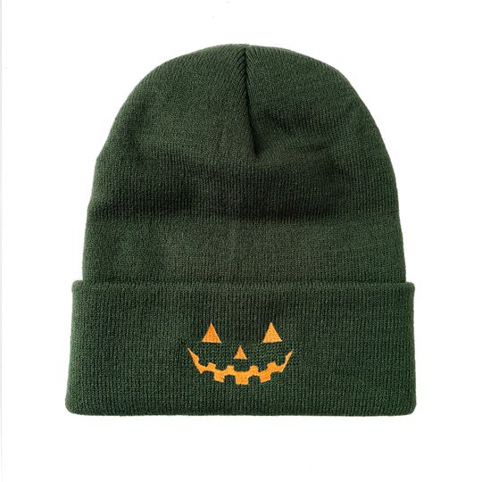 Jack O Lantern Face Embroidered Pumpkin Beanie Halloween Hats