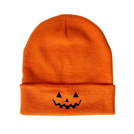 Jack O Lantern Face Embroidered Pumpkin Beanie Halloween Hats