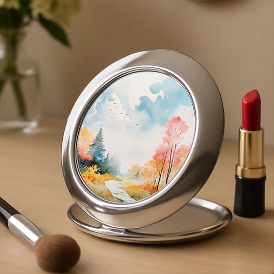Autumn Forest Compact Travel Mirror, Gift For Her