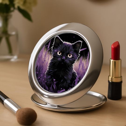 Whimsical Cat Compact Mirror, Gift For Her
