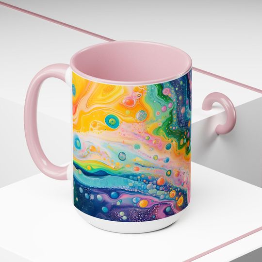 Psychedelic Two-Tone Coffee Mugs, Unique Ceramic Cups, Gift for Coffee Lovers