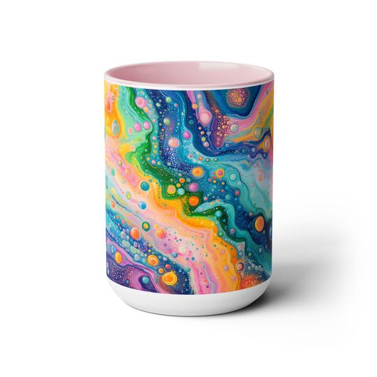 Psychedelic Two-Tone Coffee Mugs, Unique Ceramic Cups, Gift for Coffee Lovers