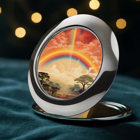 Rainbow Dreamscape Compact Travel Mirror, Makeup Accessory Gift for Her