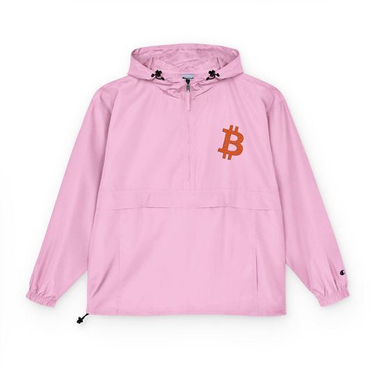 Bitcoin Champion Packable Anorak Jacket, Lightweight Rain Jacket, Bitcoin Themed Windbreaker, BTC Cryptocurrency Jacket, Bitcoin Merch