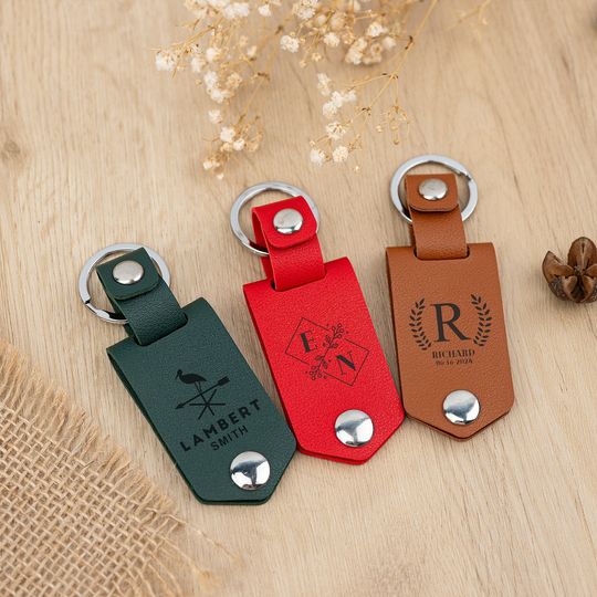 Personalized Photos and Text Keychain, Custom Leather Keyring for Him, Anniversary Gift