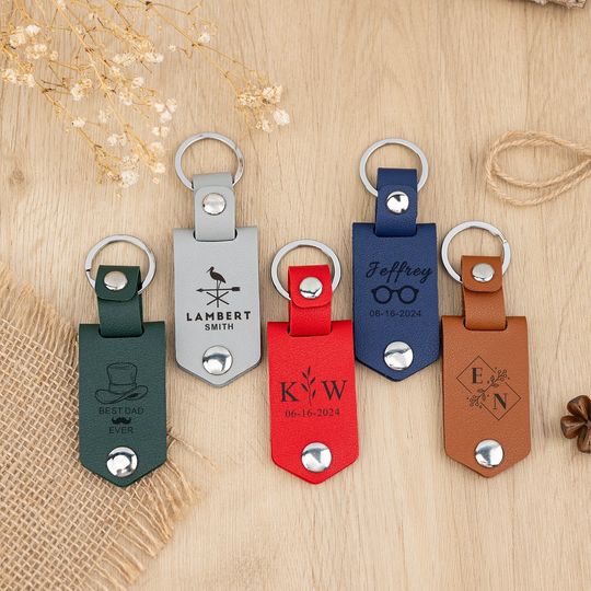 Personalized Photos and Text Keychain, Custom Leather Keyring for Him, Anniversary Gift