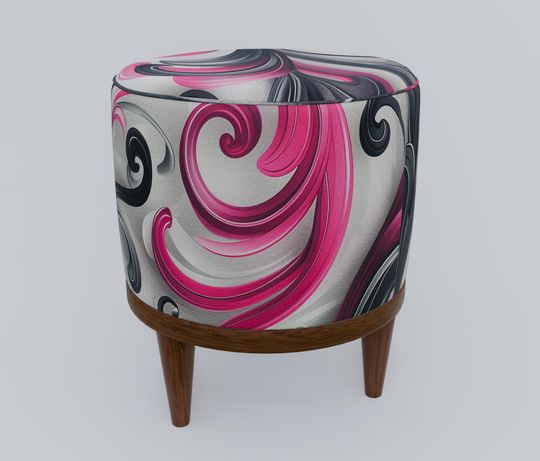 Purple & Pink Swirl Pattern Round Pouf - Elegant, Soft-Touch Accent Stool