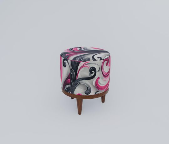 Purple & Pink Swirl Pattern Round Pouf - Elegant, Soft-Touch Accent Stool