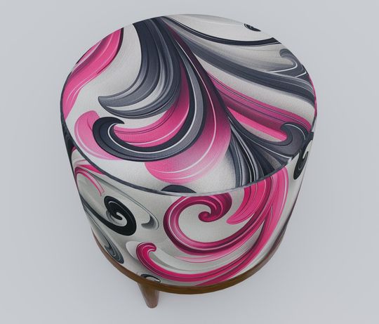 Purple & Pink Swirl Pattern Round Pouf - Elegant, Soft-Touch Accent Stool