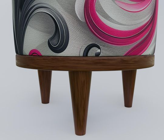 Purple & Pink Swirl Pattern Round Pouf - Elegant, Soft-Touch Accent Stool