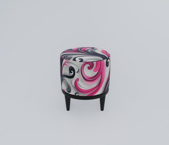 Purple & Pink Swirl Pattern Round Pouf - Elegant, Soft-Touch Accent Stool