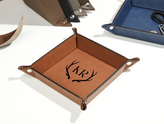 Personalized Leather Valet Tray, Small leather trinket trays, Foldable Leather Valet Tray