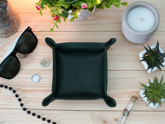 Leather Valet Tray, Personalized Leather Catchall, Custom Leather Organizer