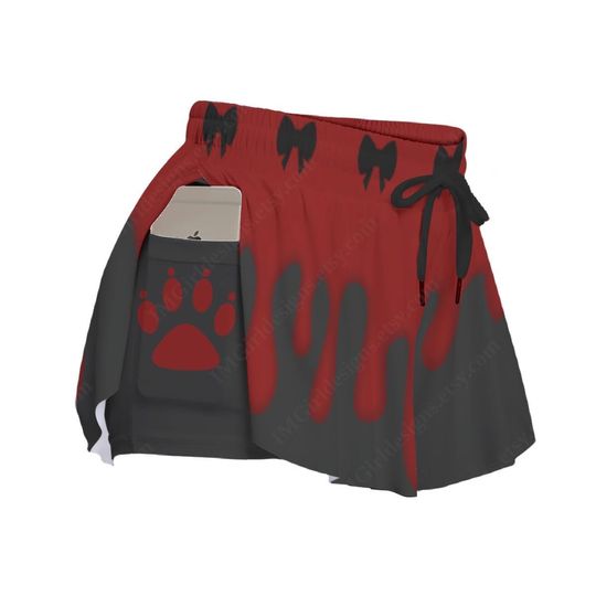 Vamp Goth Skorts, Elasticated Waist, Pockets, Alternative Dark , Shorts Loose Overlay Red Black Drip Theme, Comfortable Fit