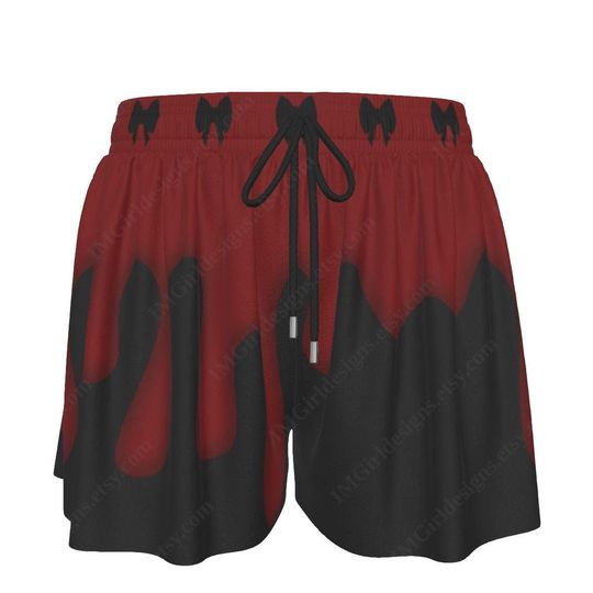 Vamp Goth Skorts, Elasticated Waist, Pockets, Alternative Dark , Shorts Loose Overlay Red Black Drip Theme, Comfortable Fit