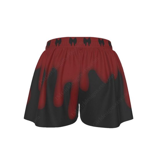 Vamp Goth Skorts, Elasticated Waist, Pockets, Alternative Dark , Shorts Loose Overlay Red Black Drip Theme, Comfortable Fit