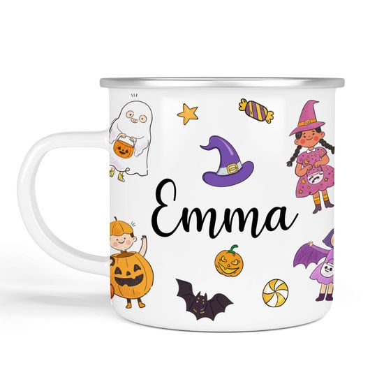Personalised Halloween Enamel Mug, Happy Halloween Party Gift