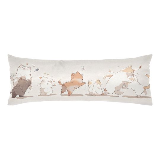 Cats Body Pillow Case, Cute Anime Kawaii Kittens Long Full Large Bed Accent Throw Decor