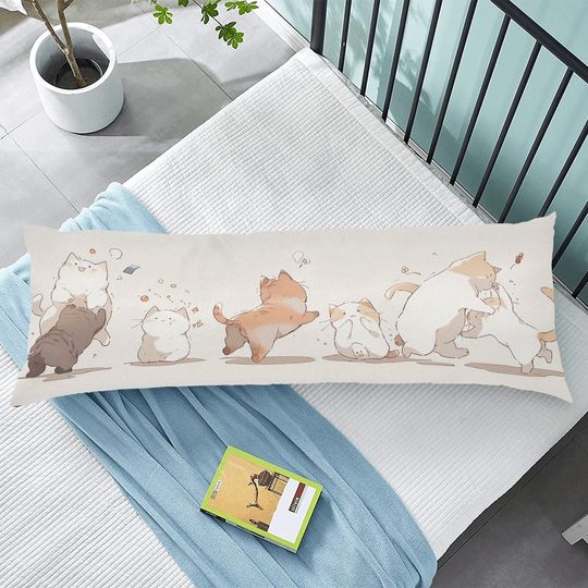 Cats Body Pillow Case, Cute Anime Kawaii Kittens Long Full Large Bed Accent Throw Decor