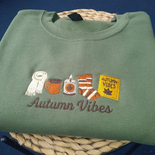 Embroidered Fall Sweater, Autumn Vibes Sweatshirt, Retro Autumn Sweatshirt, Gift for Her