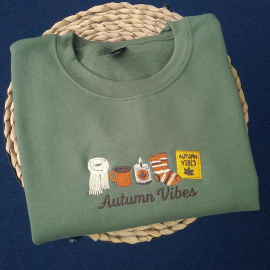 Embroidered Fall Sweater, Autumn Vibes Sweatshirt, Retro Autumn Sweatshirt, Gift for Her