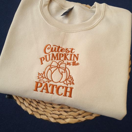 Autumn Vintage Embroidered Sweatshirt with Pumpkin Patch, Cozy Fall Crewneck