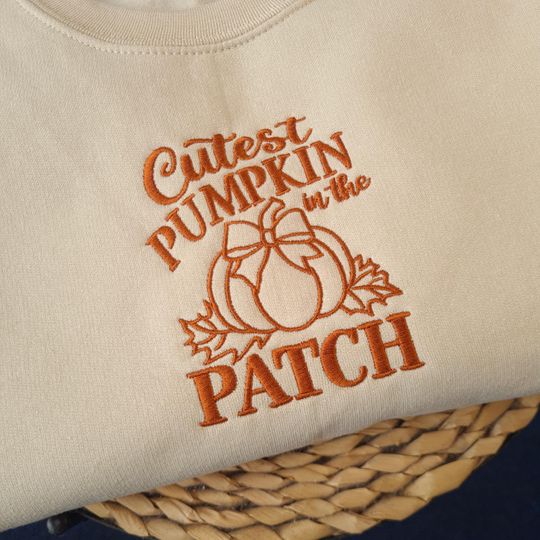 Autumn Vintage Embroidered Sweatshirt with Pumpkin Patch, Cozy Fall Crewneck