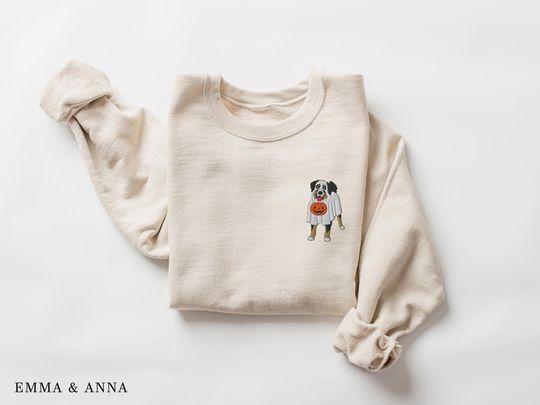 Embroidered Bernese Mountain Dog Halloween Sweatshirt, Dog Pumpkin & Ghost Dog Design
