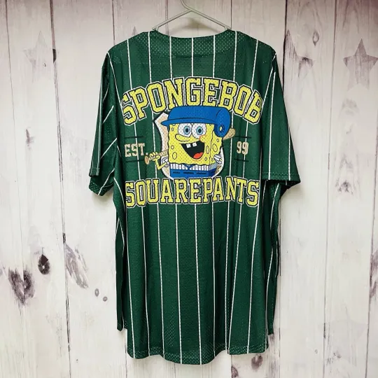 Nick 90s Spongebob Squarepants Baseball Jersey Men's Size 3XL Green Button Up