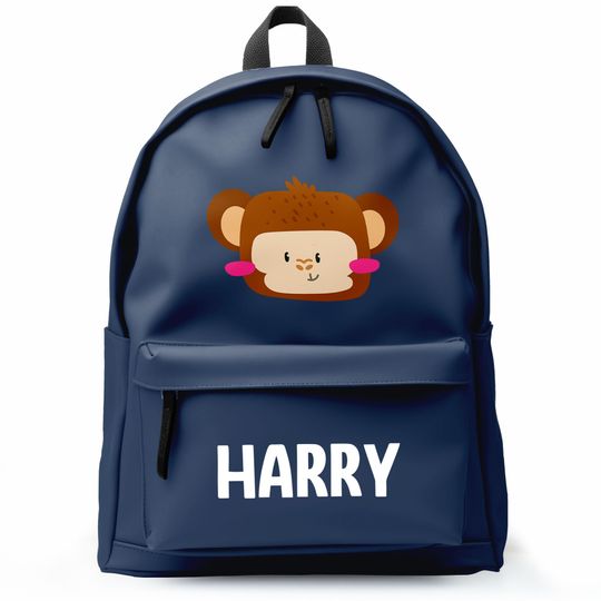 Personalised Cute Monkey Face Kids Backpack, Personalised Cute Monkey Face
