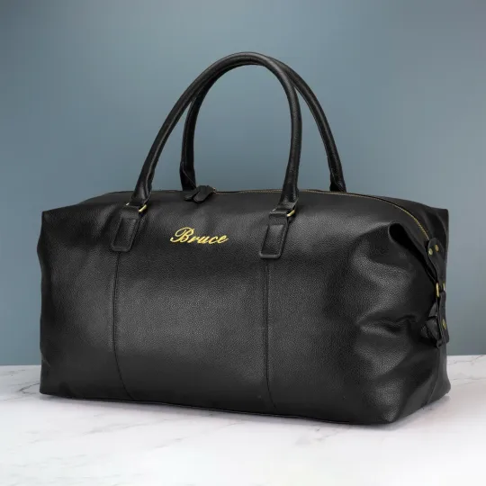 Personalised Mens Leather Holdall - Black or Brown Weekend Bag
