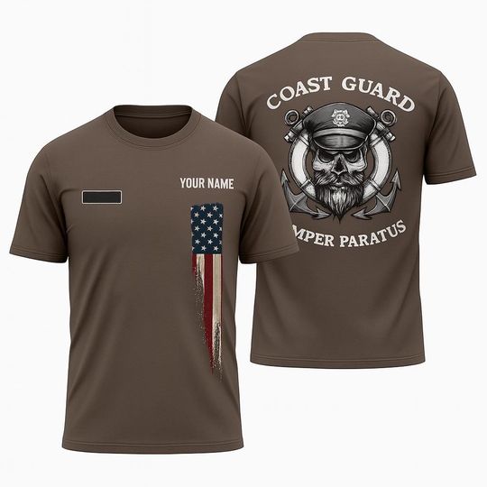 Coast Guard Semper Paratus Skull Anchor U.S. Flag Custom Name Tee