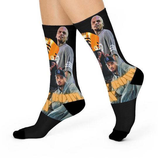 Chris Brown Breezy Bowl Fan Socks 20th Anniversary| Collage Crew Sock