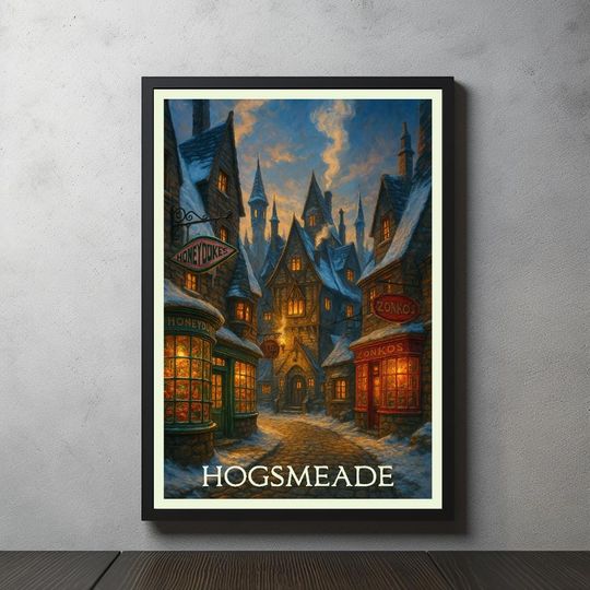 Hogsmeade Travel Poster Print - Harry Potter Wizard Village Wall Art