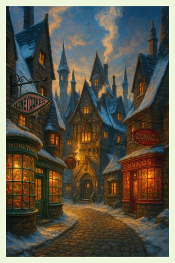 Hogsmeade Travel Poster Print - Harry Potter Wizard Village Wall Art